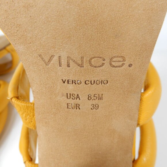 VINCE Dara Tubular Three-band Slide Sandals 8.5 Papaya Yellow Leather NEW $330 - Picture 14 of 15